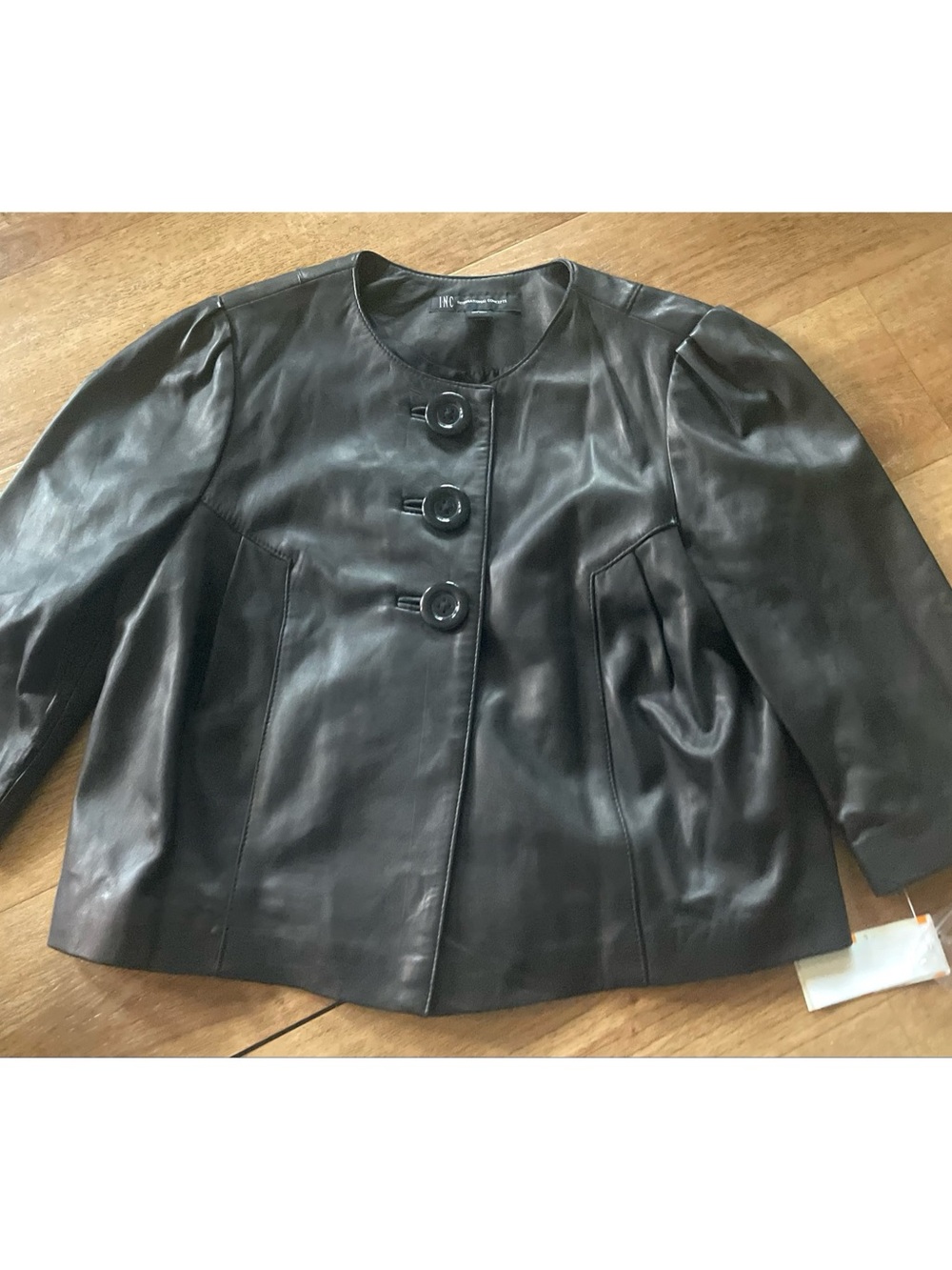 INC International Concepts Black Leather Cropped Jacket Women's Size Small NEW